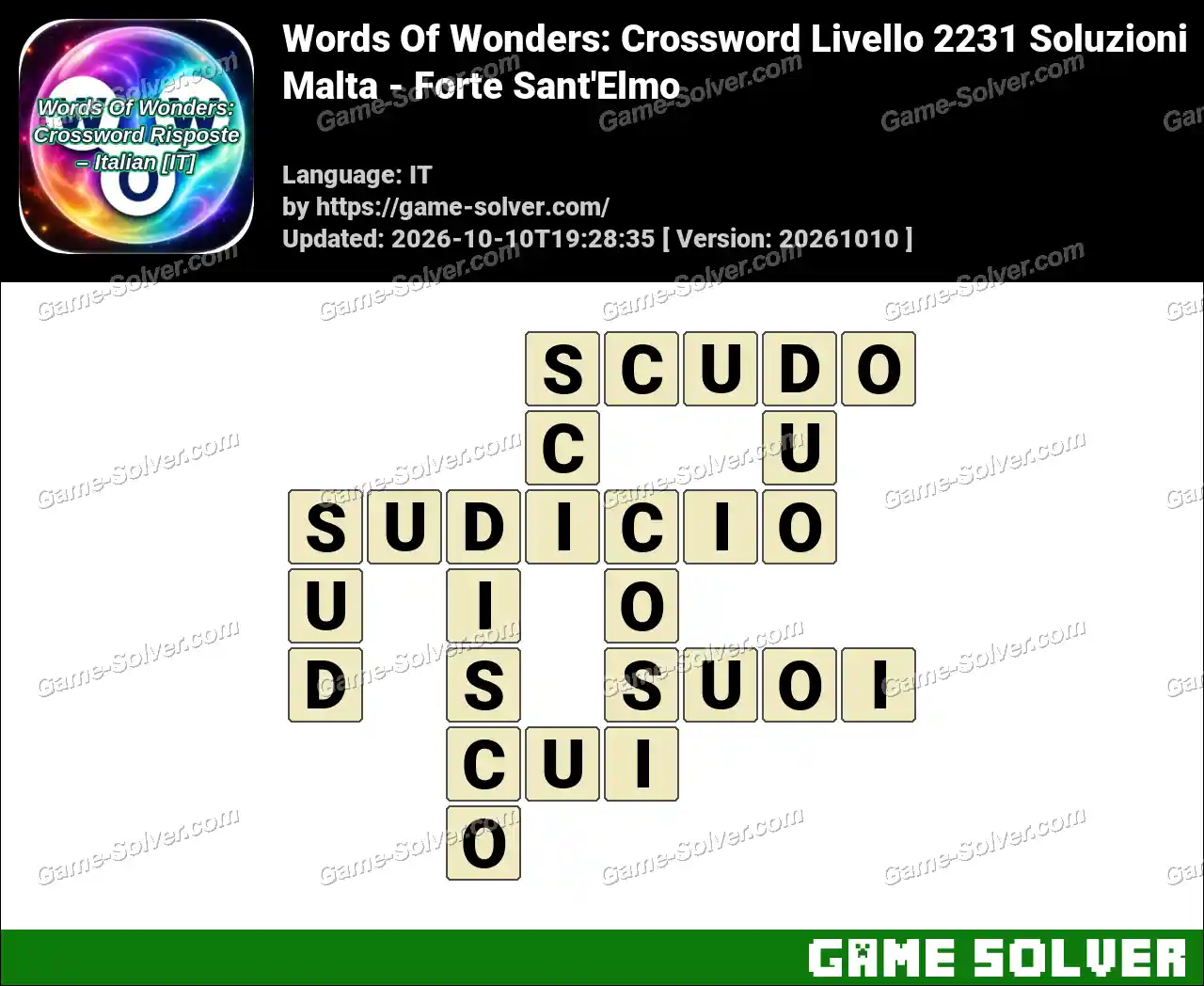 Words Of Wonders: Crossword Livello 2231 Soluzioni – Malta – Forte Sant’Elmo